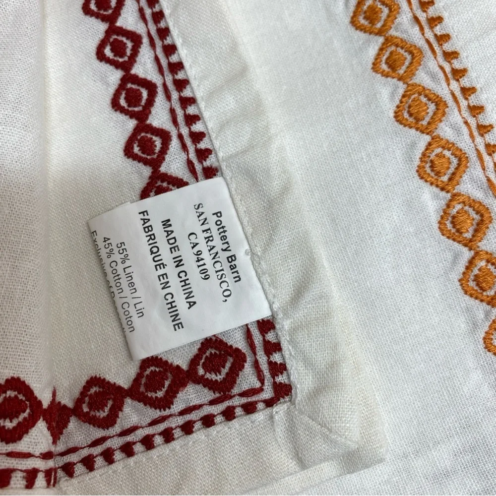 Vintage Pottery Barn (4) Linen Cotton Napkins White Embroidered Border 18x18